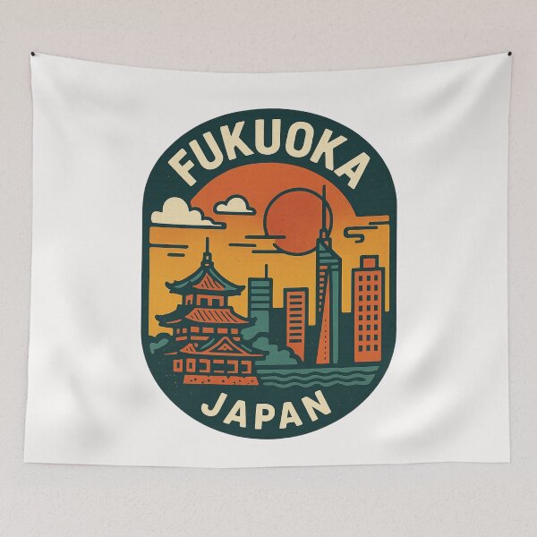 Item preview, Fukuoka City Skyline with Pagoda and Tower Sunset designed and sold by Places On Earth.