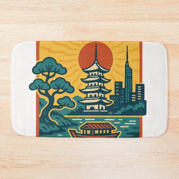Item preview, Fukuoka Pagoda, Boat and Skyline at Sunrise designed and sold by Places On Earth.