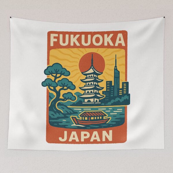 Item preview, Fukuoka Pagoda, Boat and Skyline at Sunrise designed and sold by Places On Earth.