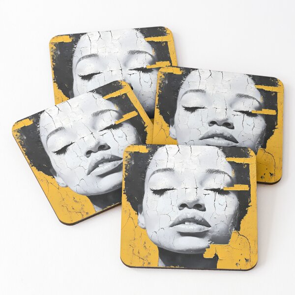 Item preview, Fractures in the Mask — Cracked Texture Portrait on Yellow designed and sold by Verbul.