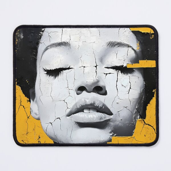 Item preview, Fractures in the Mask — Cracked Texture Portrait on Yellow designed and sold by Verbul.