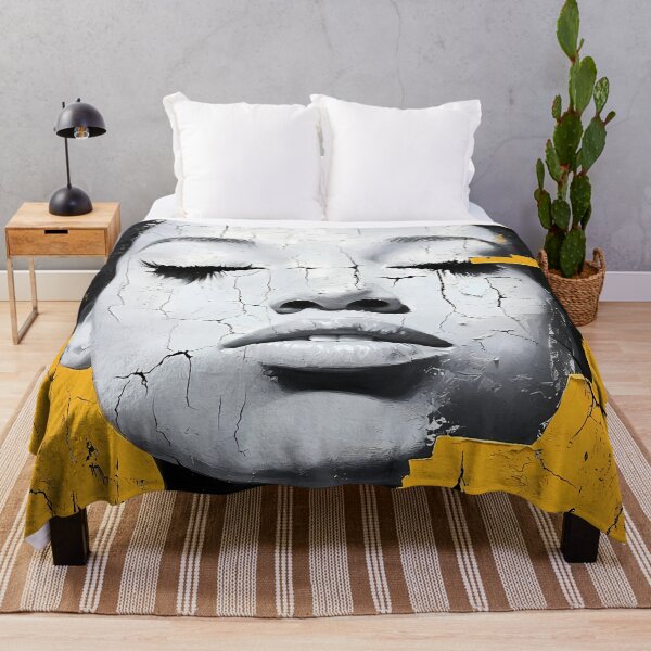 Item preview, Fractures in the Mask — Cracked Texture Portrait on Yellow designed and sold by Verbul.