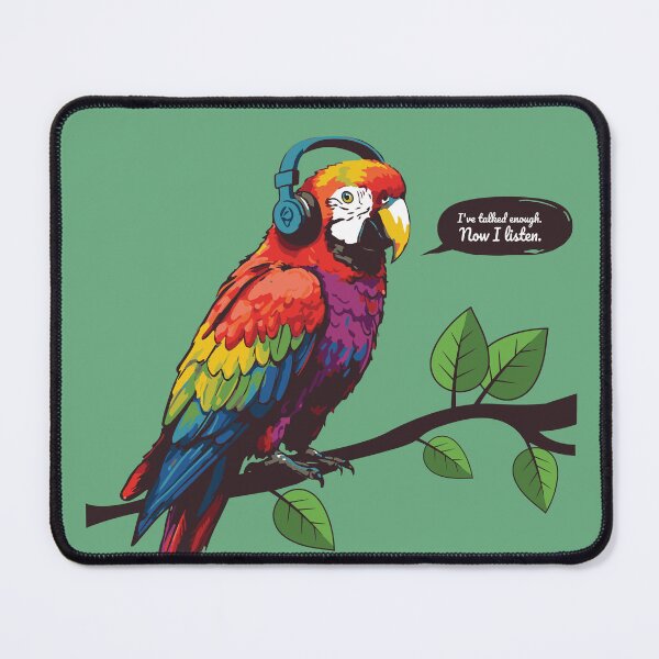 Item preview, Listening Parrot with Headphones Quote designed and sold by KiwiRider.