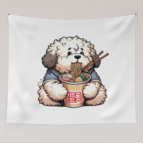 Item preview, Old English Sheepdog Anime Dog Eating Ramen Noodles designed and sold by doodIllustrate.