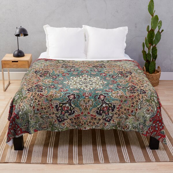 Tapis persan antique vintage imprimé Plaid