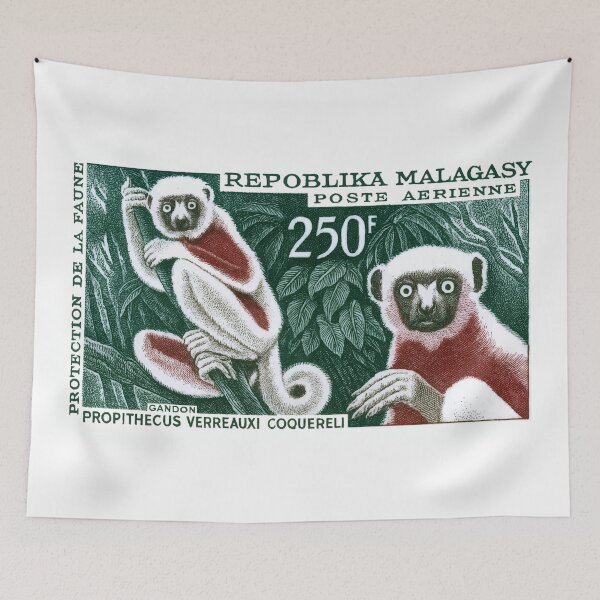 Item preview, 1961 Madagascar Lemur White Sifaka Stamp  designed and sold by retrographics.