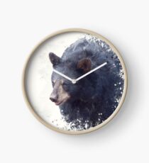 Black Bear portrait watercolor painting on white background Clock