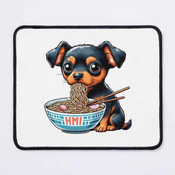 Item preview, Miniature Pinscher Anime Dog Eating Ramen Noodles designed and sold by doodIllustrate.