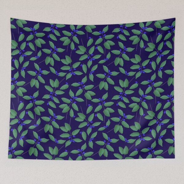 Item preview, Vibrant cherries and lush green leaves - blue designed and sold by Kaushlydraw.