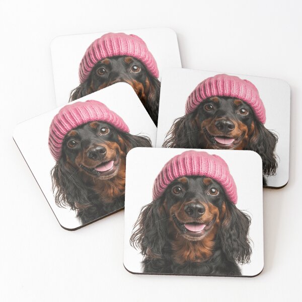 Item preview, Cozy Gordon Setter dog Wearing Pink Winter Hat Trendy Animal Fashion Artwork designed and sold by LazyOwlStore.