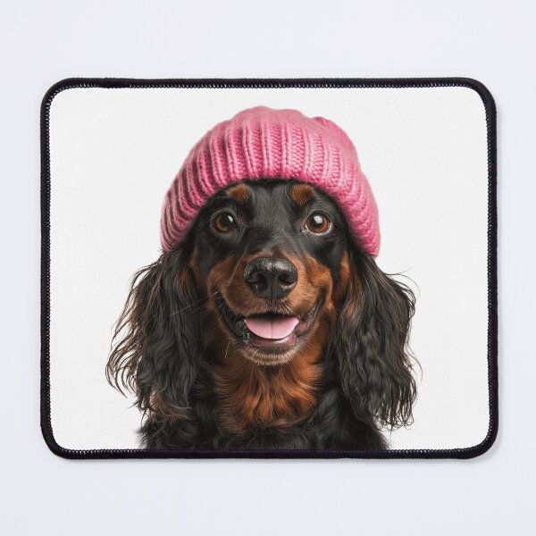 Item preview, Cozy Gordon Setter dog Wearing Pink Winter Hat Trendy Animal Fashion Artwork designed and sold by LazyOwlStore.