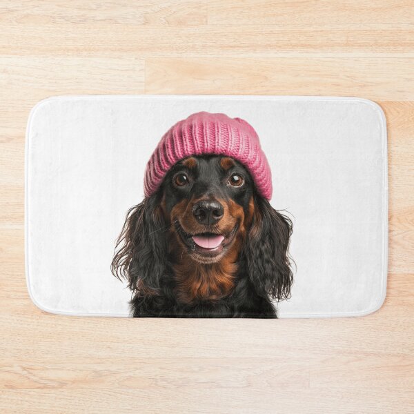 Item preview, Cozy Gordon Setter dog Wearing Pink Winter Hat Trendy Animal Fashion Artwork designed and sold by LazyOwlStore.