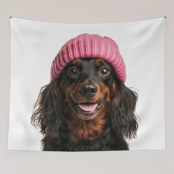 Item preview, Cozy Gordon Setter dog Wearing Pink Winter Hat Trendy Animal Fashion Artwork designed and sold by LazyOwlStore.