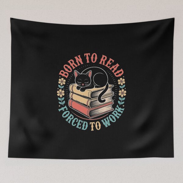Item preview, Cute Cat Sleeping on Books - Born to Read Forced to Work Funny Book Lover Design designed and sold by love3617.