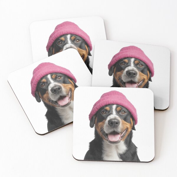 Item preview, Cozy Greater Swiss Mountain Dog Wearing Pink Winter Hat Trendy Animal Fashion Artwork designed and sold by LazyOwlStore.