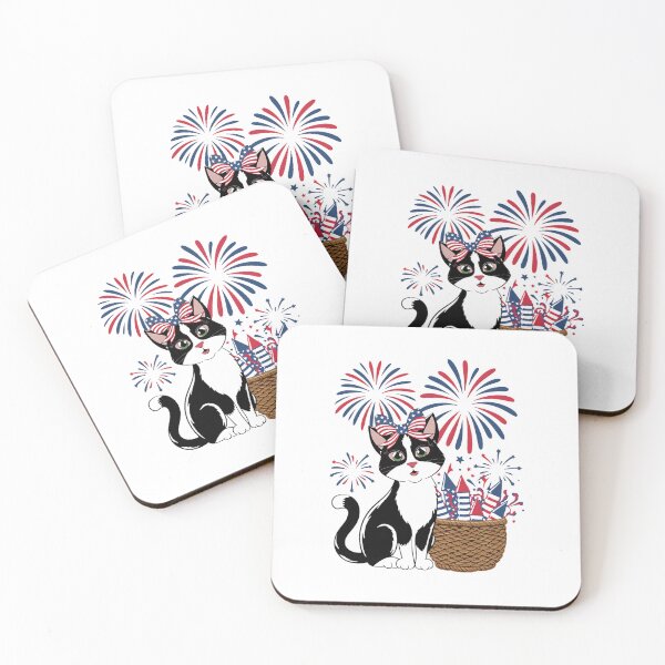 Item preview, 4th Of July Cute Cat and Fireworks designed and sold by BakeryDozen.