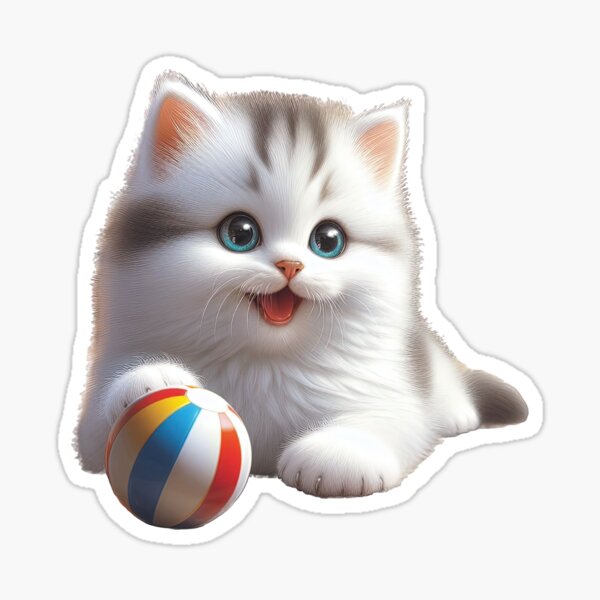 Item preview, cute funny cat white fluffy kitten with a ball, cute cat,cute funny,funny cat designed and sold by Expressions-Sel.