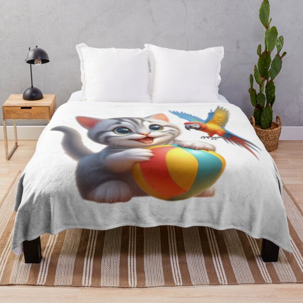 Item preview, cute funny cat gray kitten with a ball and a parrot, cute cat,cute funny,funny cat designed and sold by Expressions-Sel.