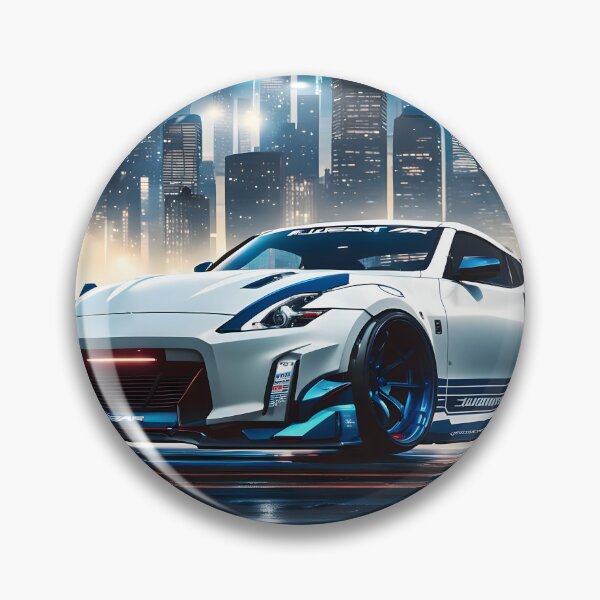 Artikelvorschau, Weiß Blauer Getunter Nissan Z vor einer Skyline entworfen und verkauft von Salimgor Hangaround Music.
