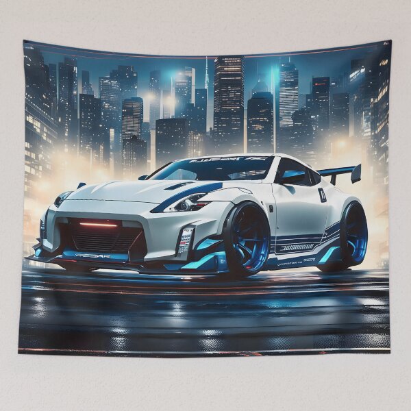 Item preview, White and blue tuned Nissan Z in front of a Skyline designed and sold by Salimgor Hangaround Music.