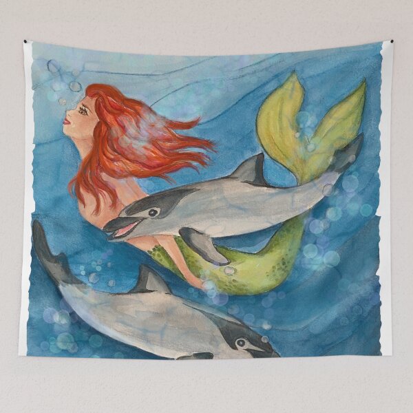 Item preview, mermaid with dolphins designed and sold by DariaCeppelli.
