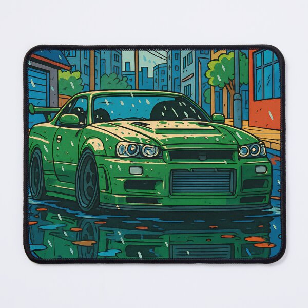 Item preview, Rainy Day JDM Car Art – Green Street Scene designed and sold by PosterFuel.
