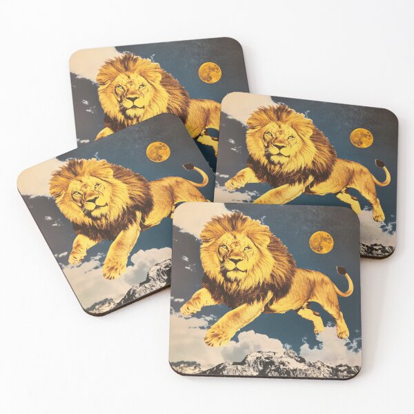 Item preview, Yellow Lion Jumping - Moon – Vintage Collage designed and sold by ArtHouseNiklas.