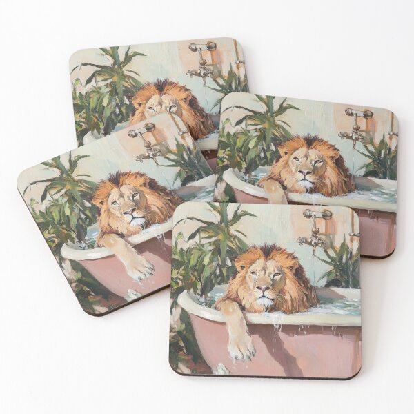 Item preview, Lion in pink bathtub – Precisionist style designed and sold by ArtHouseNiklas.