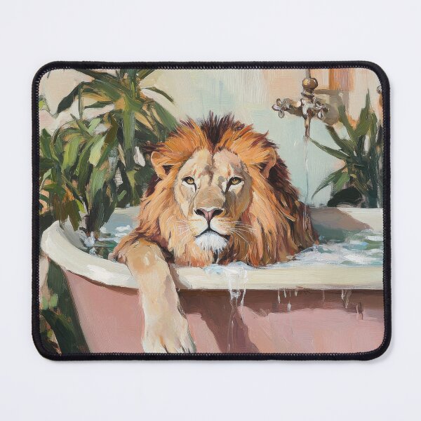 Item preview, Lion in pink bathtub – Precisionist style designed and sold by ArtHouseNiklas.