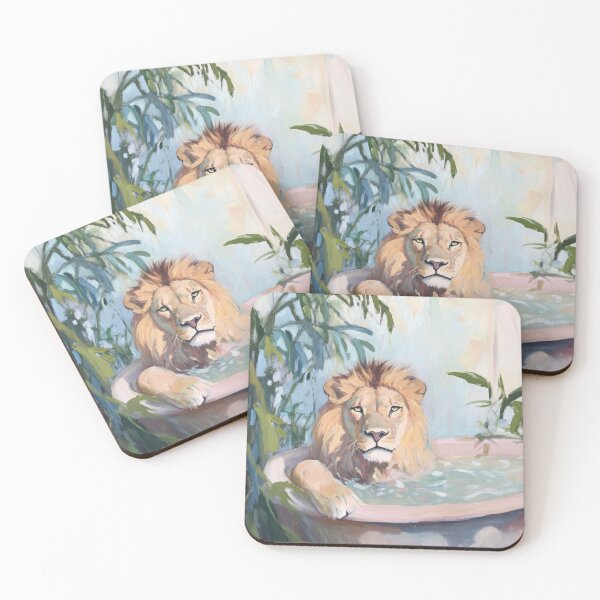 Item preview, Lion in pink tub – delicate vintage oil painting designed and sold by ArtHouseNiklas.