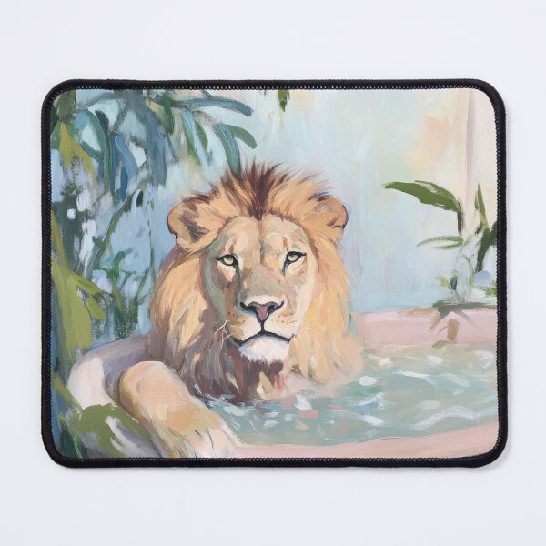 Item preview, Lion in pink tub – delicate vintage oil painting designed and sold by ArtHouseNiklas.