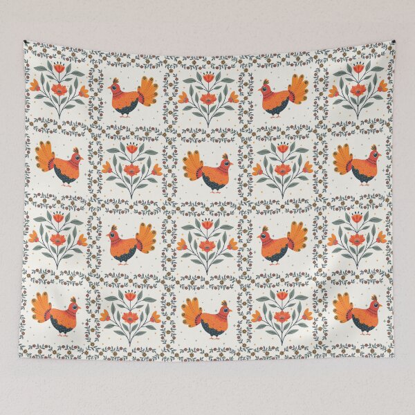 Item preview, Vintage folk quilt from grandma, chickens and florals designed and sold by OzdeBayer.