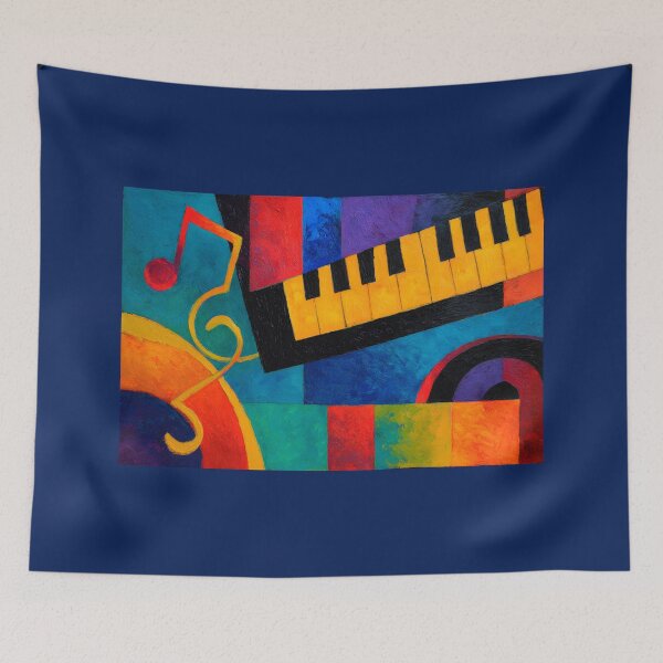 Item preview, Vibrant Abstract Piano Keyboard with Treble Clef and Musical Note in Bold Geometric Shapes designed and sold by OlfactoART Studio.