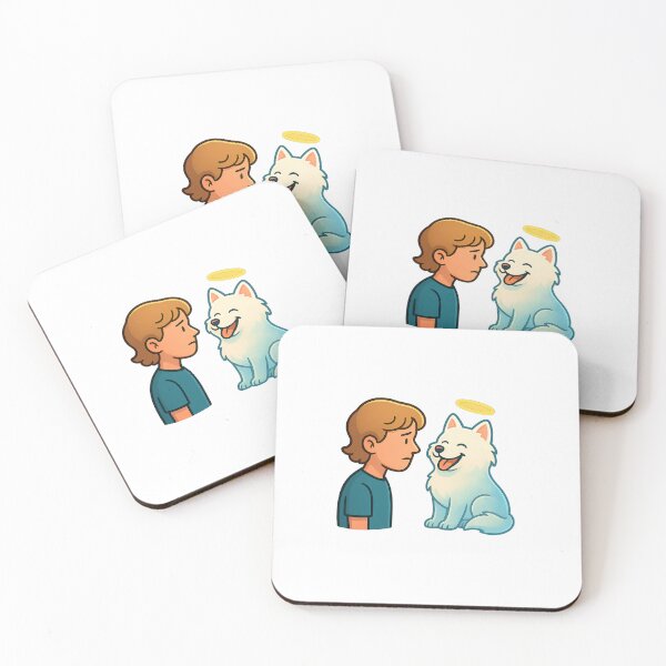 Item preview, Boy and Angel Dog – Pet Loss Memorial Cartoon Illustration designed and sold by PetSoulPrints.
