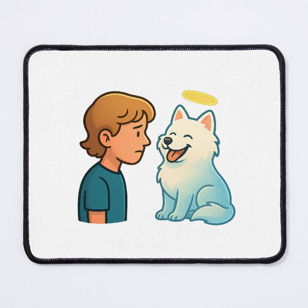 Item preview, Boy and Angel Dog – Pet Loss Memorial Cartoon Illustration designed and sold by PetSoulPrints.