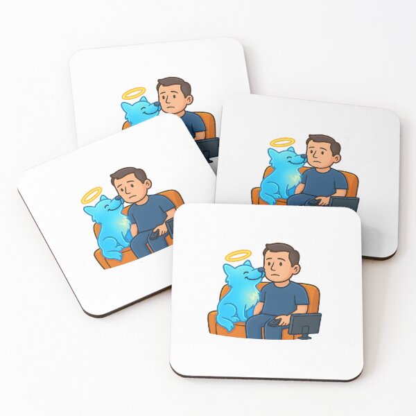 Item preview, Angel Dog Cuddles with Grieving Owner – Pet Loss Cartoon Illustration designed and sold by PetSoulPrints.