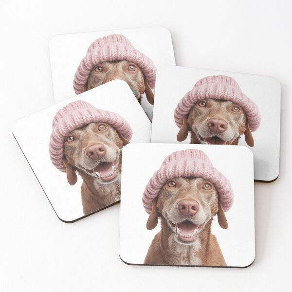 Item preview, Cozy Harrier dog Wearing Pink Winter Hat Trendy Animal Fashion Artwork designed and sold by LazyOwlStore.