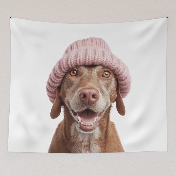 Item preview, Cozy Harrier dog Wearing Pink Winter Hat Trendy Animal Fashion Artwork designed and sold by LazyOwlStore.