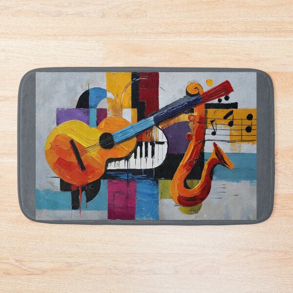 Item preview, Vibrant Abstract Composition Featuring Guitar Saxophone and Piano Keys Geometric Shapes designed and sold by OlfactoART Studio.