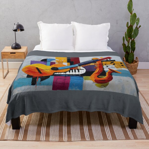 Item preview, Vibrant Abstract Composition Featuring Guitar Saxophone and Piano Keys Geometric Shapes designed and sold by OlfactoART Studio.