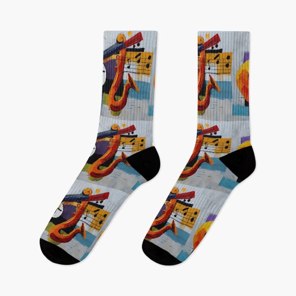 Item preview, Vibrant Abstract Composition Featuring Guitar Saxophone and Piano Keys Geometric Shapes designed and sold by OlfactoART Studio.