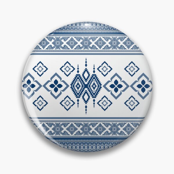 Item preview, Thai silk fabric patterns in white and blue, with floral patterns and Thai scroll patterns, are beautiful and elegant. designed and sold by KanDa-Shop.