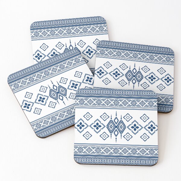Item preview, Thai silk fabric patterns in white and blue, with floral patterns and Thai scroll patterns, are beautiful and elegant. designed and sold by KanDa-Shop.