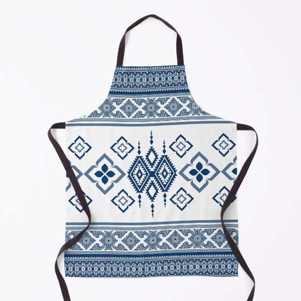 Item preview, Thai silk fabric patterns in white and blue, with floral patterns and Thai scroll patterns, are beautiful and elegant. designed and sold by KanDa-Shop.