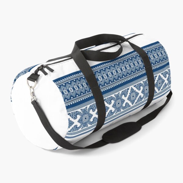Item preview, Thai silk fabric patterns in white and blue, with floral patterns and Thai scroll patterns, are beautiful and elegant. designed and sold by KanDa-Shop.