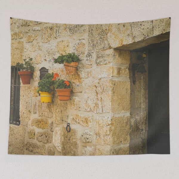 Item preview, Santiago Path – Old House Wall with Vibrant Flowers designed and sold by MetaModel Editions.