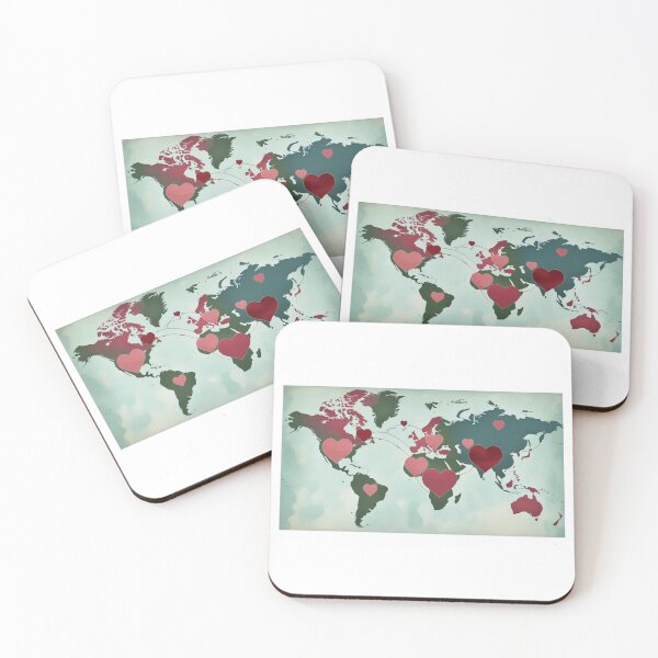 Item preview, World Map with Connected Hearts | Global Peace and Love Design designed and sold by StormArte.