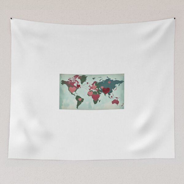 Item preview, World Map with Connected Hearts | Global Peace and Love Design designed and sold by StormArte.