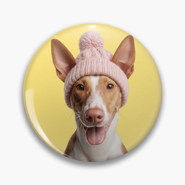 Item preview, Cozy Ibizan Hound dog Wearing Pink Winter Hat Trendy Animal Fashion Artwork designed and sold by LazyOwlStore.