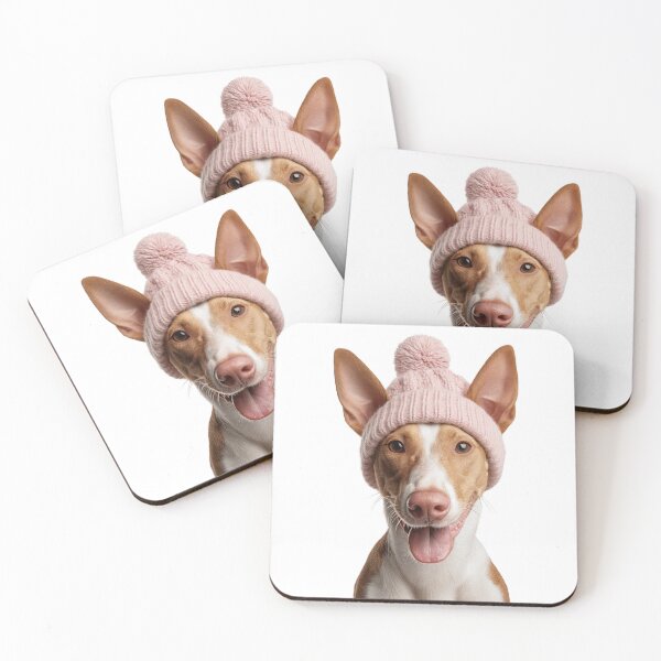 Item preview, Cozy Ibizan Hound dog Wearing Pink Winter Hat Trendy Animal Fashion Artwork designed and sold by LazyOwlStore.